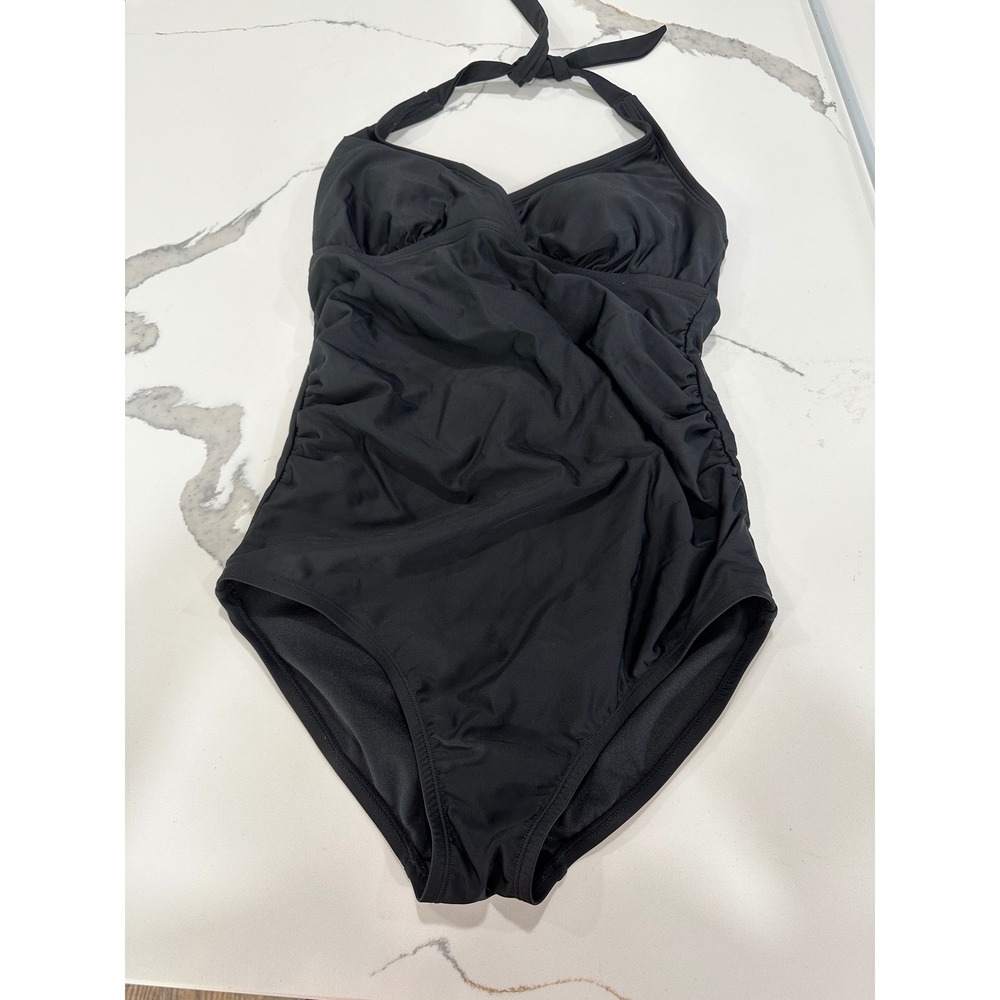 Isabel Maternity Halter One Piece Swimsuit Ruched Black Swimwear‎ S